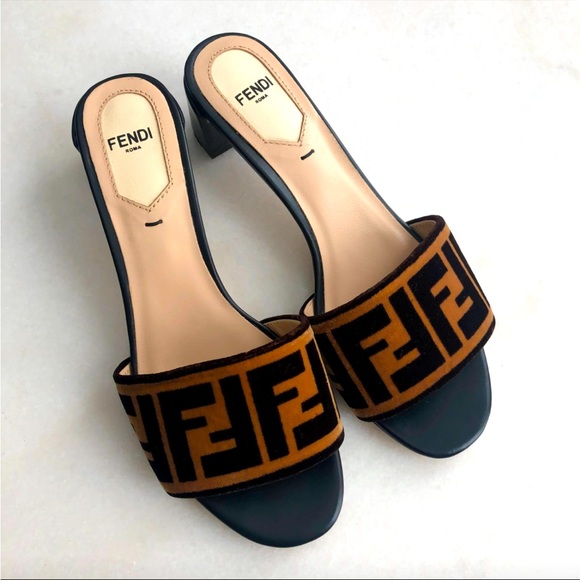 Fendi Shoes - Fendi Zucca Velvet Slip on Sandals size 37